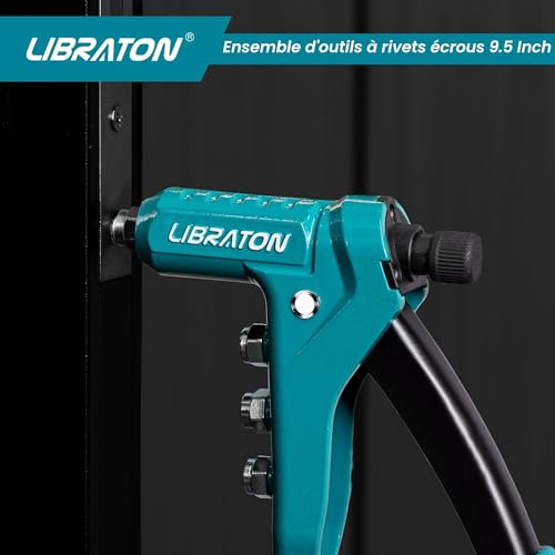 Libraton Rivet Nut Pliers, Threaded Insert Pliers, 9.5 Inch Rivet Nut Tool, Threaded Rivet Kit with Nuts and Mandrels M3, M4, M5, M6, Manual Rivet Nut Gun
