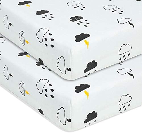 WooyMoo Crib Fitted Sheets,2Pack Super Soft Breathable Crib Cot Sheets Set, 100% Cotton Multi-Color Optional Baby Bedding for Most cot Mattress 70 x 130 x 22cm