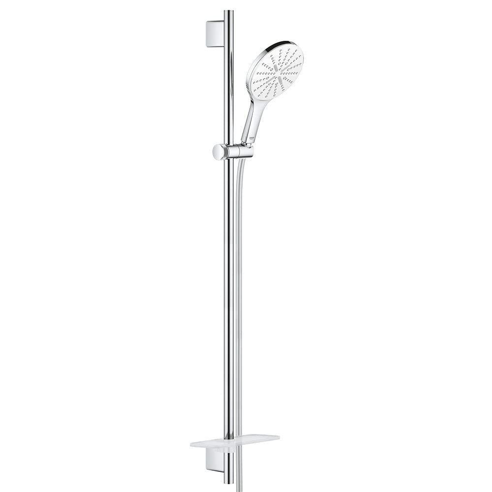 GROHE Rainshower 150 Smartactive Shower Rail Set Water-Saving 3-Spray 150mm Hand Shower with 900mm Rail, 1750mm Silverflex Hose Chrome Finish and White Spray Plate Made in Germany 26594LS0