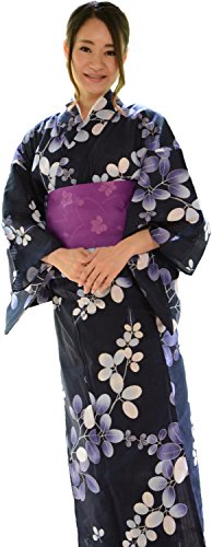 sakura Women Japanese Yukata obi belt set / Indigo flower pattern