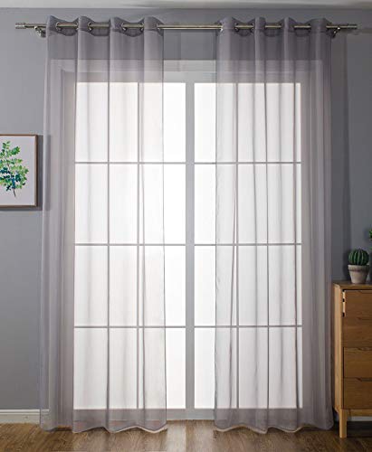 Gardinenbox 2er-Pack OEsen Gardinen Transparent Vorhang Set Wohnzimmer Voile OEsenvorhang Bleibandabschluss HxB 145x140 cm Grau, 203322