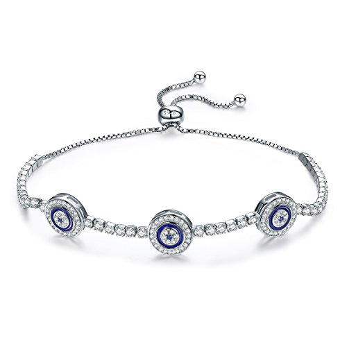 BAMOER New Arrival Platinum Plated 925 Sterling Silver Cubic Zirconia Enamel Round Evil Eye Bracelet for Women