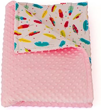 1buy3 MINKY lined baby blanket |plush blanket |play rug |cuddle blanket 39 x 63 inches (Rose and Feathers)