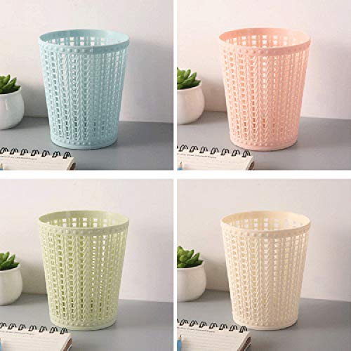 Desktop Trash Can Mini Trash Bin Plastic Rattan Hollow Countertop Trash Can Garbage Storage Bucket Wastebasket for Home or Office (Pink)
