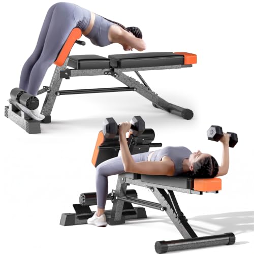 HAMACOUST Three-in-One Weight Bench – Multi-Functional Full Body Workout Equipment[800LBS]: Hyperextension, Roman Chair, Adjustable Sit-Up Bench, Incline & Decline Bench, Flat Bench For Home Gym