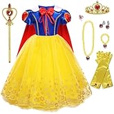 Chektin Princess Dress for Girls Halloween Costume Toddler Kids Birthday Party Cosplay Outfit with Accessories Yellow 130 5-6 Years