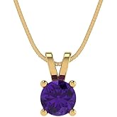 Clara Pucci 14K Yellow Gold Plated Solitaire 18" Box-Chain Necklace - Sterling Silver 0.5ct Round Cut Amethyst Pendant