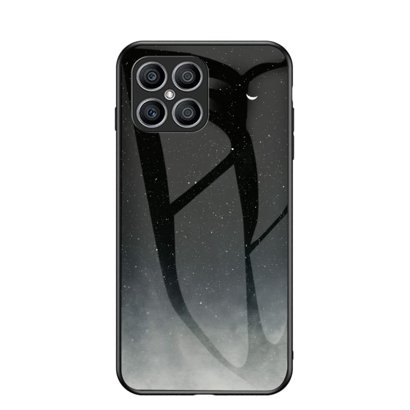 BeyondTop Multicolor Case for Honor X8 Case Gradient Clear Tempered Glass Cover Case Compatible with Honor X8 (Crescent Starry)
