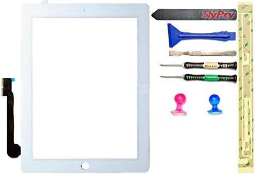 SlyPry New white iPad 3 Digitizer Touch Screen Front Glass Assembly - Includes Adhesive with SlyPry tools kit