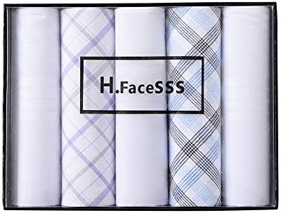 H.FaceSSS Cotton Men's Handkerchiefs 5 Pack Fine Pocket Square Hankies with Gift Box