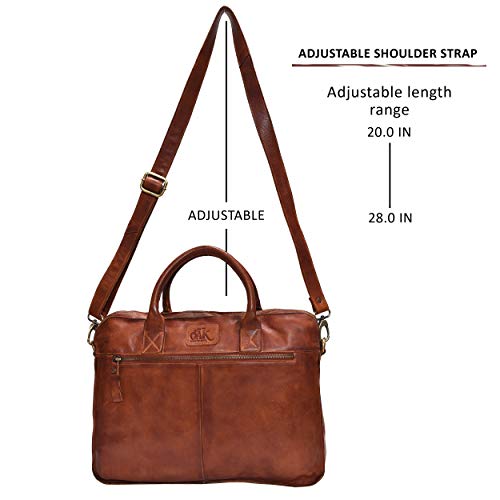 Leather Messenger bag for men 15" Laptop Satchel Shoulder Bag for Men and Women (Dark Tan Wash) - Thumbnail 6