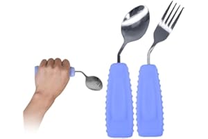 Ehucon Adaptive Utensils Angled Spoon and Fork for Elderly,Hand Tremors Parkinsons,Weighted Silverware with Non-Slip-Easy Gri