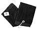 Flammi Tri-Fold Golf Towel with Metal Clip Cotton Terry-Cloth Hang on Golf Bag, 16 x 25 Inches (Black)