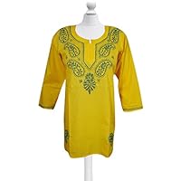 Mogul Interior Womens Tunic Cotton Paisley Embroidered Bohemian Shirt Top Blouse S