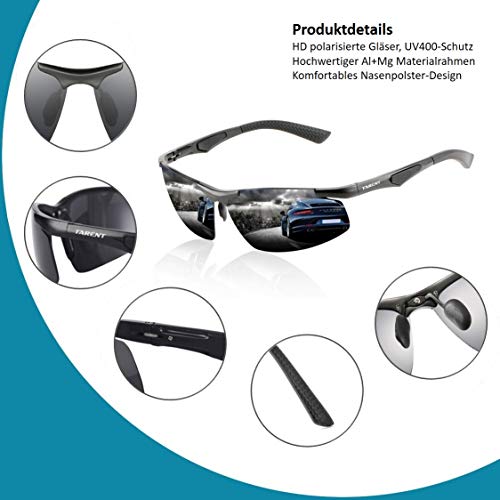 Tarent Sonnenbrille Herren polarisiert mit Hochwertiger Al+Mg Metallrahmen, Fahrradbrille Sportbrille Fahrer Brille für Wandern Motorradfahren Golfen und Fischen – Bild 4