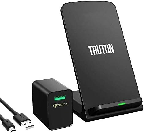 Truton Fast Wireless Charger + QC 3.0 AC Adapter + 3 Foot USB Cable Included, Qi Certified 10W Charging Stand Pad Compatible iPhone X, iPhone 8/8 Plus, Samsung Galaxy S9/S9+/S8/S8+/S7/Note 8 PowerPort