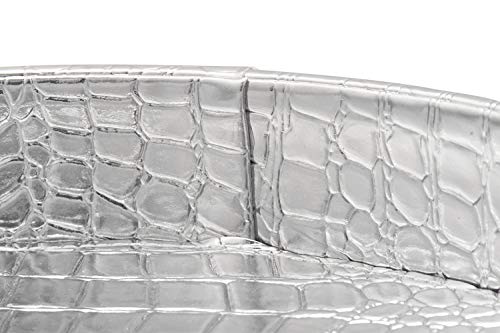 Silver Dia 13.5'' Round Glossy Croc Decorative Ottoman Coffee Table Serving Tray Cosmetic Vanity Tray for Perfume Jewelry Makeup By Decor Trends (1, 1 Silver)