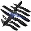 Lux Decor Collection Knife Set – 7 Piece Stainless Steel Black Knives Set for Kitchen- Sharp, Rust Proof and Scratch…