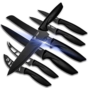 Lux Decor Collection Knife Set – 7 Piece Stainless Steel Black Knives Set for Kitchen- Sharp, Rust Proof and Scratch…