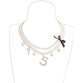 Dainty Simulated Pearls Choker Layered Pearl Necklace Rhinestone Number 5 Dangle Necklace for Women Party Jewelry Gifts