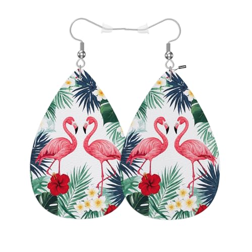 Vosach Pink Flamingo Faux Leather Earrings Tropical