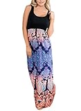 Happy Sailed Women Striped Chevron Print Sleeveless Tank Top Beach Long Maxi Dress, Large Blue Pink