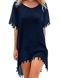 Etecredpow Top de gasa con borla para dama Trajes de baño Kaftan Mini vestido de playa Cover Up