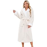 LYCY Womens Plush Hooded Robe, Soft Fluffy Womens Fleece Robe Long Warm Bathrobes for Women