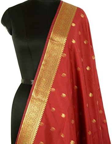 Indian Art Silk Woven Zari Brocade Long Stole Banarasi Dupatta Shawl Maroon