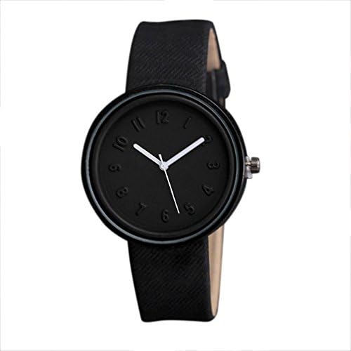 Women girl Simple Fashion Rome Number small dial Watches Quartz Canvas Belt Wrist Watch cute pink leather (S, Black)