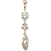 Pierced Owl 14GA 316L Stainless Steel CZ Crystal Shooting Stars Dangling Belly Button Ring