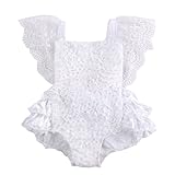 Baby Girls Lace Floral Cake Bodysuit Romper Jumpsuit Backless Sunsuit Outfits (3-6 Months, White)