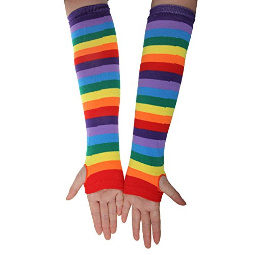 Women's Rainbow Stripe Knee High Socks Long Fingerless Gloves Arm Warmer (rainbow arm warmer, M)