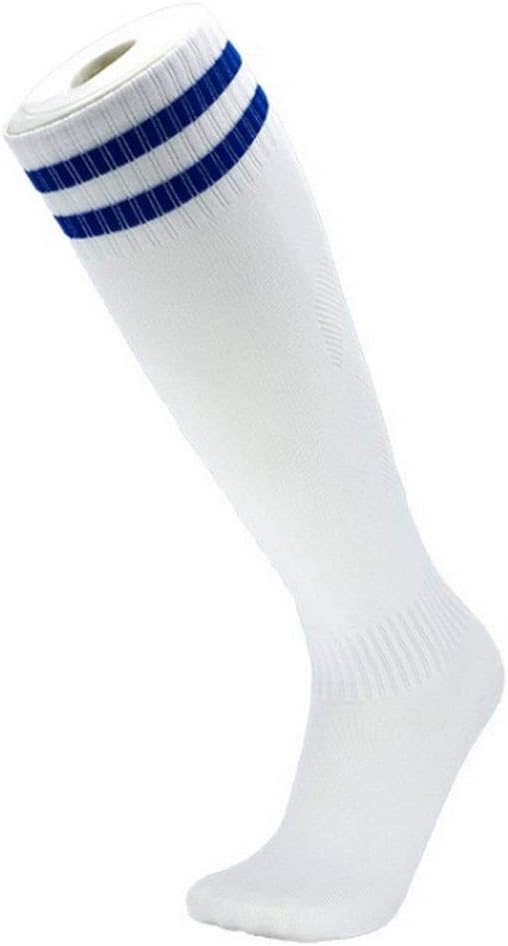 Adult Children Stripes Thin Football Stocking Knee Socks White Blue M