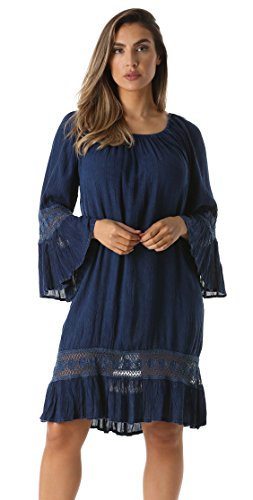 Riviera Sun Short Flowy Casual Dress with Crochet Front & Bell Sleeves www.denim.fit 3
