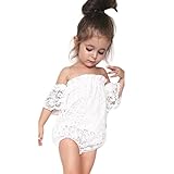 Sunbona Toddler Infant Baby Girl Flower Lace Off Shoulder Romper Jumpsuit Outfit Set Clothes
