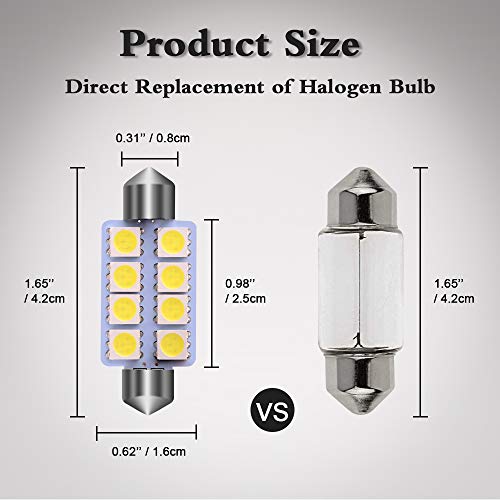 LEDKINGDOMUS 20pcs 42mm 8SMD Festoon 10000K LED Interior Map Dome Lights Bulbs 211-2 578 (Cool White) - Thumbnail 2