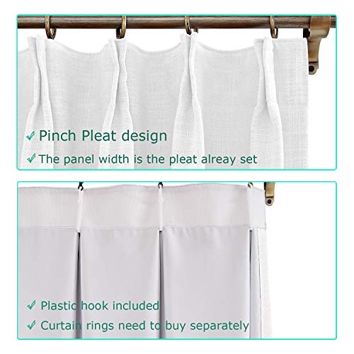 ChadMade 50" W x 96" L Polyester Linen Drapes with Blackout Thermal Lining Pinch Pleat Curtain for Sliding Door Patio Door Living Room Bedroom, (1 Panel) Snow White - Thumbnail 2