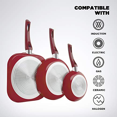 Ivation Ceramic Cookware 16Piece Nonstick Cookware Set with Induction Base, SoftGrip Handles