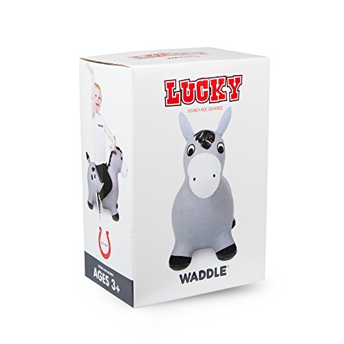 WADDLE Horse Hopper Animal Bouncer Bouncy Toys for Toddlers Play Fun Kids Toy Hopping Inflatable Jumper Cute Farm Toys with Hand Pump Children's Grey Riding Pony Hobby Horse
