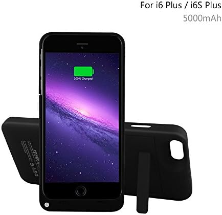 YHhao 5000mAh Charger Case for 5.5' iPhone 6 Plus/6S Plus, Slim Fit Slider Design, Portable Battery Bank with Stand(Please use your original lightening for charging) - Black