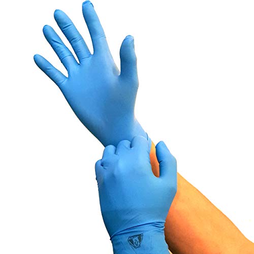 Rhinos Nitrile Exam Gloves - Medical Grade, Powder Free, Latex Rubber Free, Disposable, Non Sterile, Food Safe, Textured, Indigo Color, Convenient Dispenser Med(box of 100) Blue