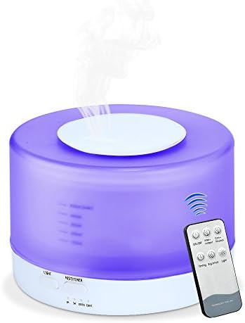 Essential Oil Room Diffuser - 500ml Ultrasonic Aroma Cool Mist Humidifier with Remote Control with 7 Color Light Changing and 4 Timer Settings for Office Home Bedroom Baby Room