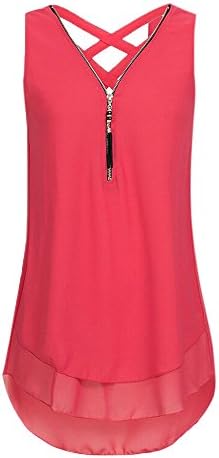 Hengshikeji🌹Women Loose Sleeveless Tank Top Cross Back Hem Layed Zipper V-Neck T Shirts Tops Girls
