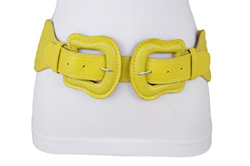 TFJ Women Wide Elastic Western Fashion Belt Hip Waist Double 2 Buckles M L XL Yellow