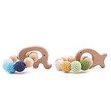 2pc Baby Wooden Teethers Organic Elephant Fish shaped Teething Chewable Toy Montessori Baby Teething Safe and Natural Baby Shower Gift
