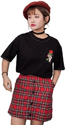 Focal18 Rose Embroidered Tee Loose Top Casual T-shit Short Sleeve Women Men Couple