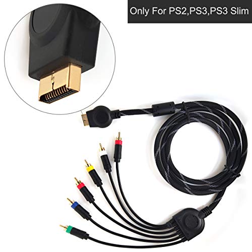 Bealuffe Component Audio Video Cable for PS2 / PS3 / PS3 Slim, HD Multi Out Composite RCA Audio Video Cable for PS3 (6 Feet)