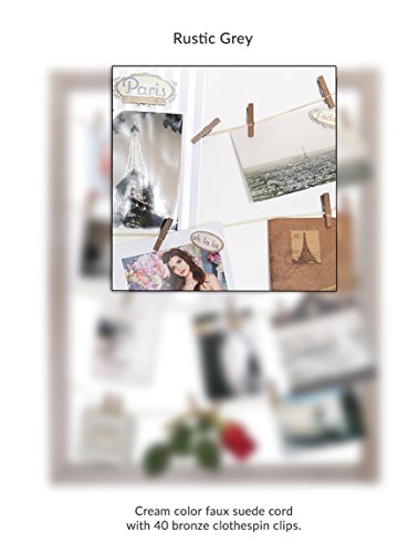Reimagine Hanging Photo Display- Wood Wall Picture Frame Collage Board for Hanging Prints, Instax, Polaroid, Holiday Cards, Artwork- Display 2 Ways- Adjustable String, 40 Clothespin Clips- Rustic Grey