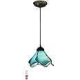 Aeyee Tiffany Style Pendant Light, Decorative Hanging Light Fixture, Blue Stained Glass Chandelier for Kitchen Island Dining Room